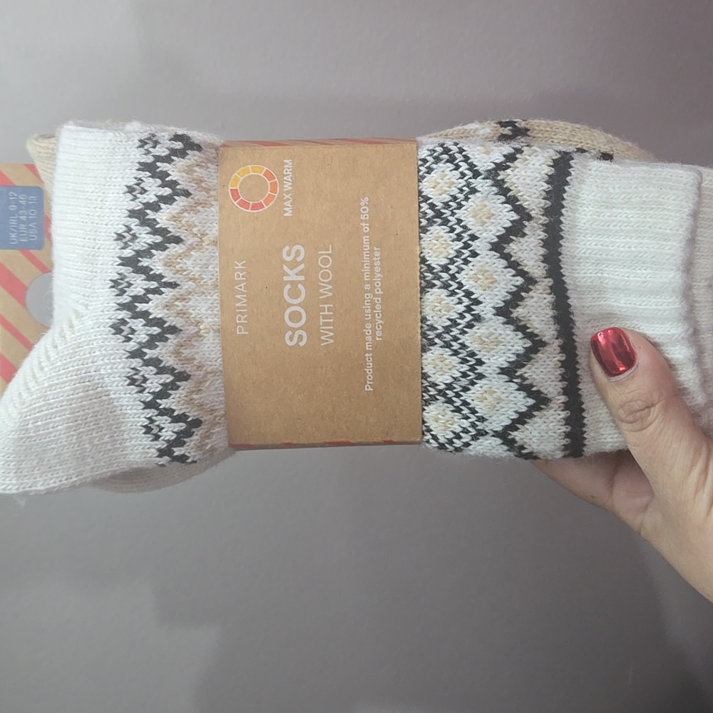 White and Black Patterned Wool Socks 2 Pairs